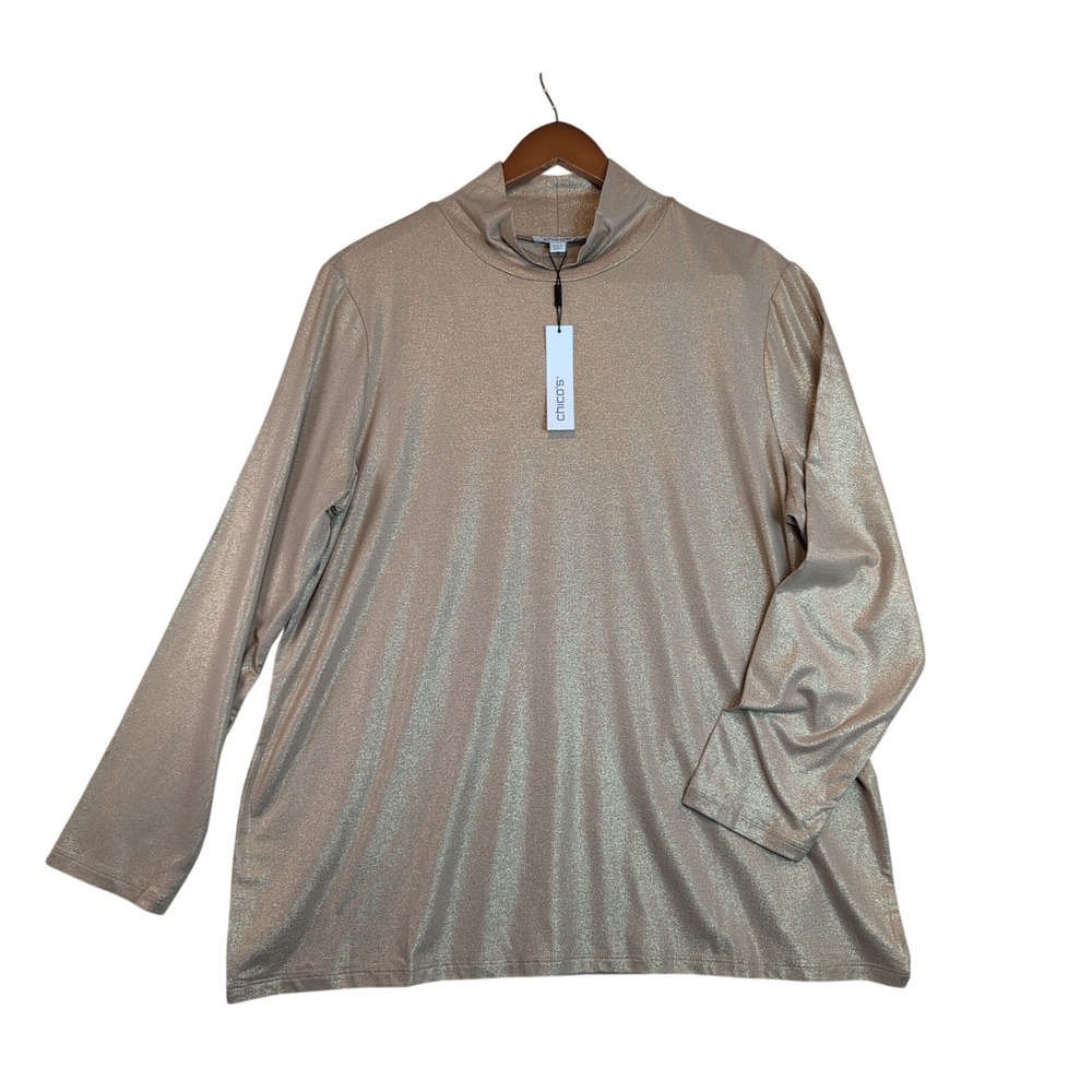 Chicos NEW Touch of Cool Foil Mock Layering Tee Champagne Fizz Gold XL 3 Party